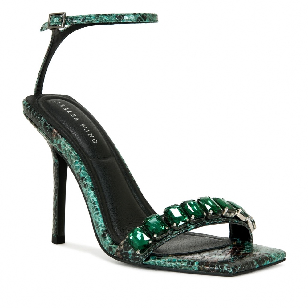 PERIIS-GREEN SNAKE STILETTO SANDAL